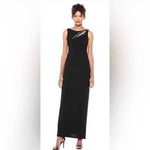 Adrianna Papell Black Matte Classy Jersey Gown Beaded Cutout Neckline NWT sz 16